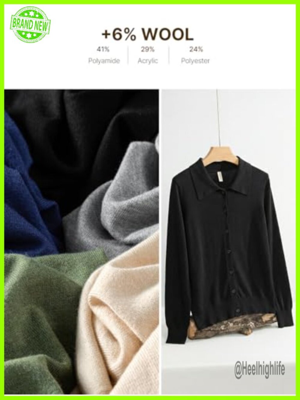 Wool Blend Cardigan Sweaters for Women Lightweight Button Down Lapel Collar - Picture 4 of 6